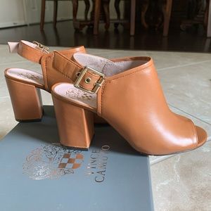 Vince Camuto Peep-Toe Tan Booties